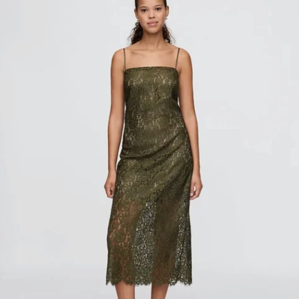 Gap Lace Midi Dress, Olive Gree, NWT, Size large